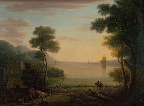 Classical Landscape with Figures and Animals: Sunset, 1754, John Wootton