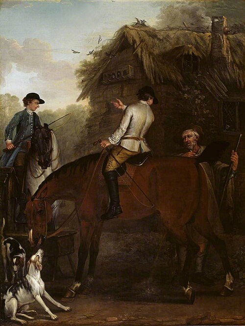Viscount Weymouth’s Hunt: Two Hunt Servants on Hunters beside a Cottage, 1734, John Wootton