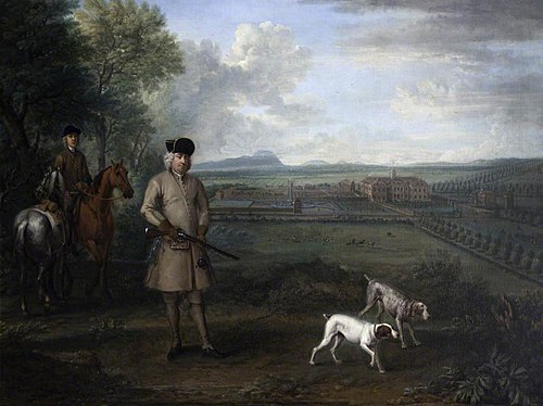 Bowater Vernon (1683-1735) with Hanbury Hall and its Formal Garden, 1734, John Wootton