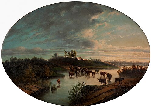 Paisaje del Guadaíra en el momento de ser atravesado por ganado, 1871, 