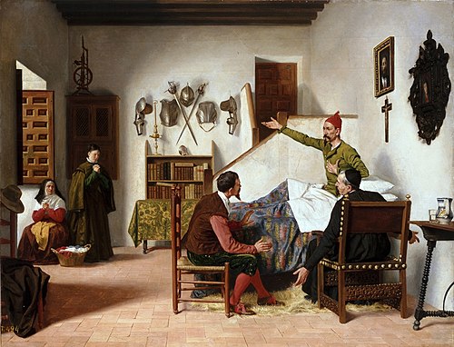 Visita del cura y el barbero a don Quijote, 1880, Miguel Jadraque y Sánchez