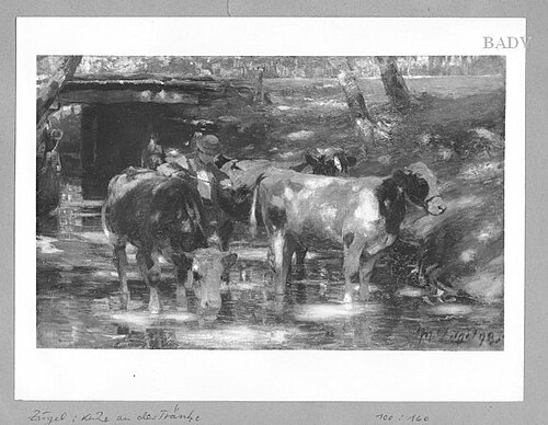 Kühe an der Tränke, 1898, Heinrich von Zügel