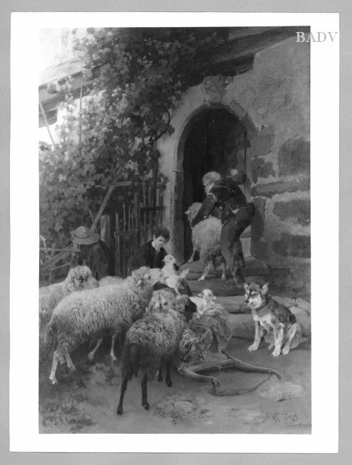 Sheep at a door-way, 1903, Heinrich von Zügel
