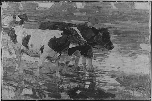 Bauer mit Rindern in der Schwemme, 1903, Heinrich von Zügel