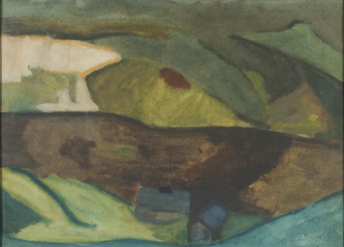 Fishing Cottages by the River. Motif from Granvåg, Faxälven, 1917, Helmer Osslund