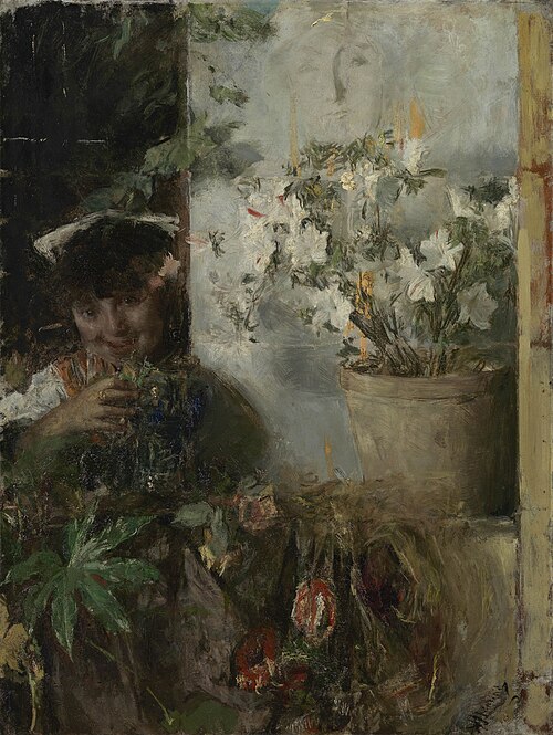 Girl with flowers, 1890, Antonio Mancini