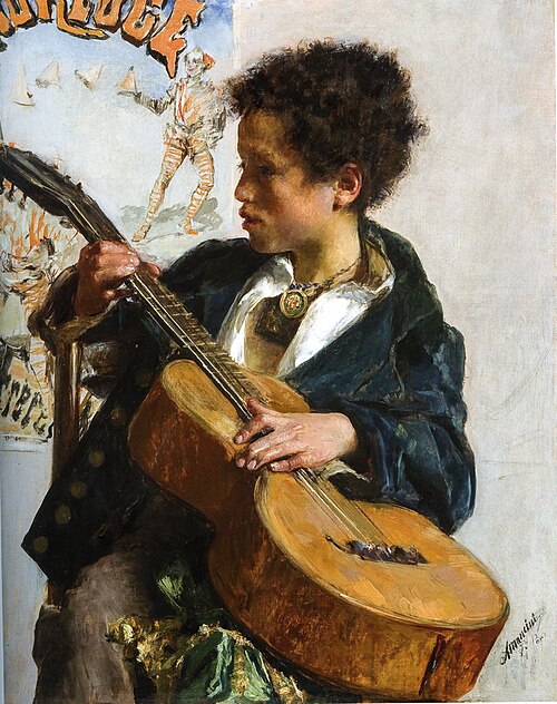 Street urchin with guitar, 1877, Antonio Mancini