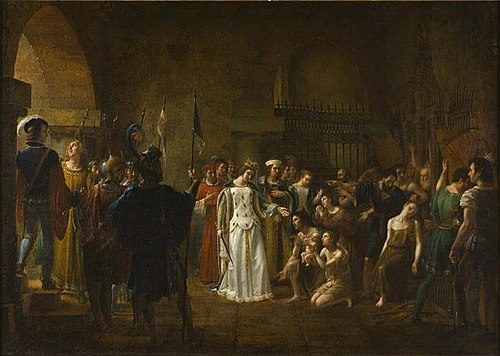 La Reine Blanche de Castille délivrant les prisonniers, 1821, Louis-Julien-Jean Aulnette du Vautenet
