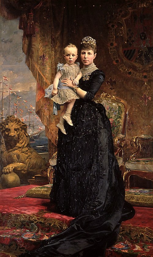 Retrat de Mª Cristina d'Habsburg Lorena i el seu fill Alfonso XIII (1890), 1890, Antoni Caba Casamitjana