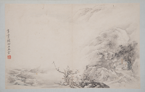 王翚等九家山水册-王云石室僧人页, , Wang Yun
