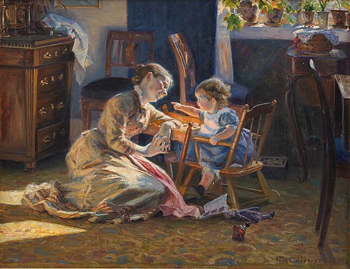 Sunshine in the Living Room. The Artist's Wife and Child, 1888, Viggo Christian Frederik Vilhelm Pedersen
