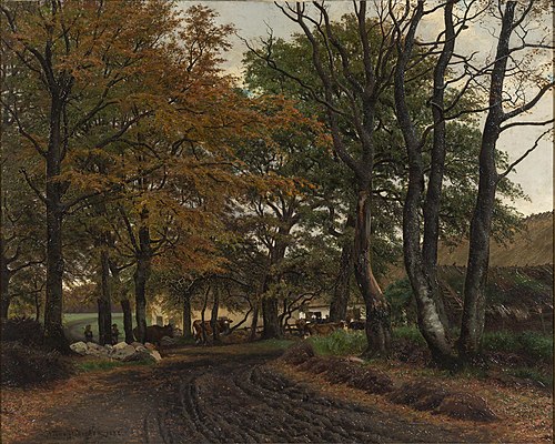 En opkørt vej under gamle træer, 1882, Viggo Christian Frederik Vilhelm Pedersen