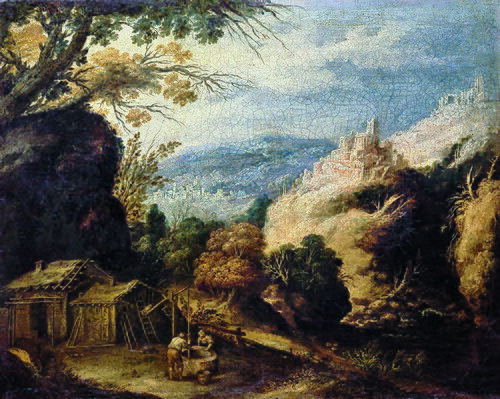 A Mountainscape with a farmers couple at the well, 1612, Antonio de Pereda