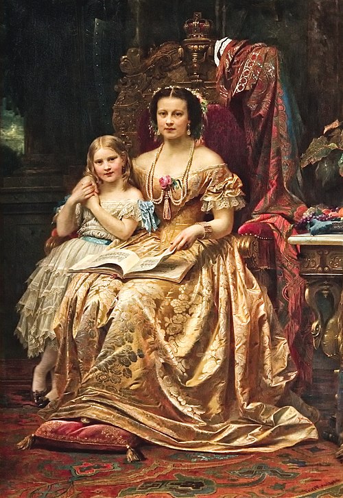 Marie of Hanover and her daughter Mary in Marienburg Castle (Hanover)., 1866, Wilhelm von Kaulbach