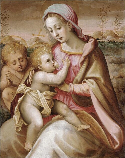 Virgen de la leche con niño, San Juanito y paisaje, , Niccolò Betti
