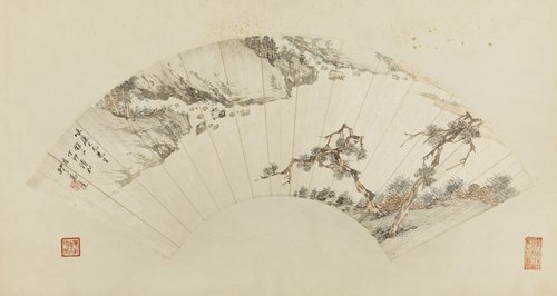 万上遴山水扇页, , Wan Shanglin