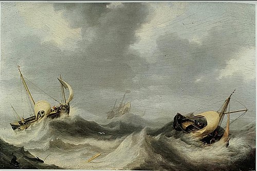 Ships on a stormy sea, 1635, Bonaventura Peeters