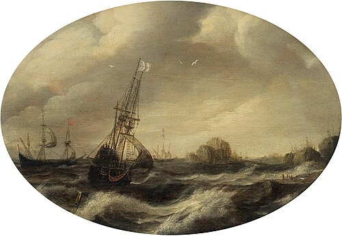 Shipping in a choppy sea off the coast, 1650, Bonaventura Peeters