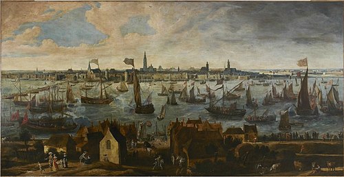 View of the Pier of Antwerp from the Vlaams Hoofd, 1650, Bonaventura Peeters