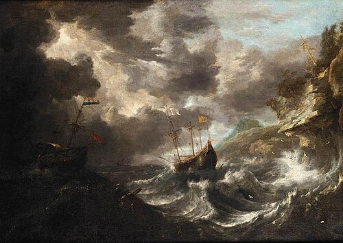 Shipping in a Tempest off a Rocky Coast, 1650, Bonaventura Peeters