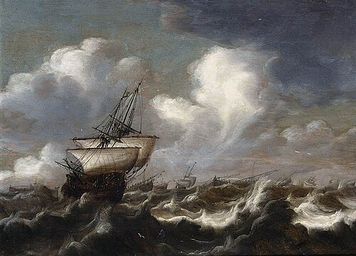Shipping at Sea in a Light Breeze, 1650, Bonaventura Peeters