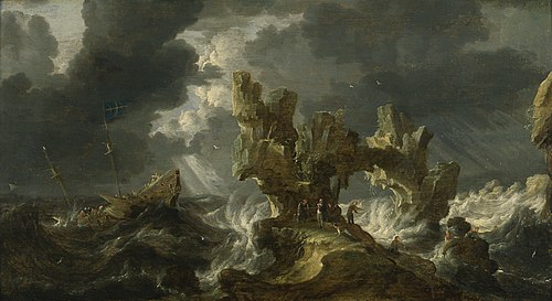Schipbreuk op een rotskust, 1650, Bonaventura Peeters
