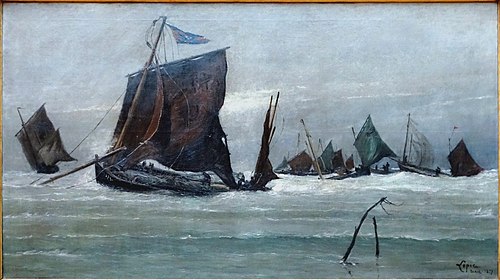 Bateaux de pêche rentrant à Berck, 1877, Ludovic-Napoléon Lepic