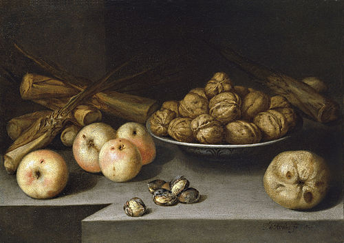 Still Life with Apples, Walnuts and Sugar Cane, 1645, Pedro de Medina Valbuena