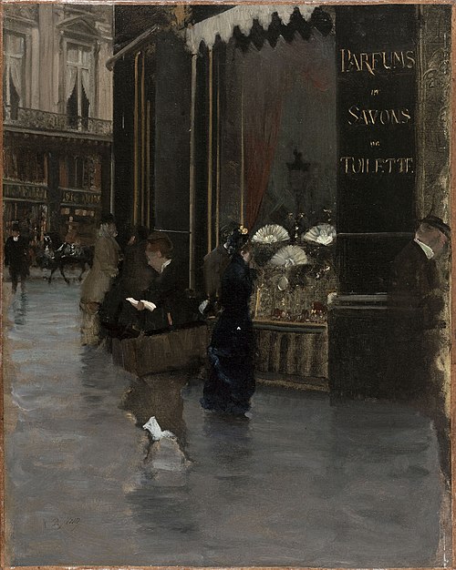 La parfumerie Violet, à l'angle du boulevard des Capucines et de la rue Scribe, 1880, Giuseppe De Nittis