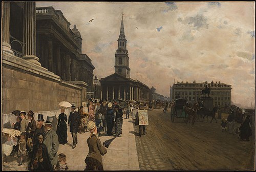 La National Gallery et l'église Saint Martin (Londres), 1877, Giuseppe De Nittis