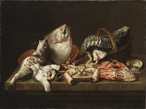 Nature morte avec des poissons, crabe et huîtres, , Isaac van Duynen
