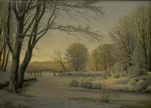 Vinterlandskab med en tilfrossen å, 1880, Godtfred Rump