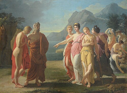 Calypso recevant dans son île Télémaque et Mentor, 1804, Pierre Edme Louis Pellier