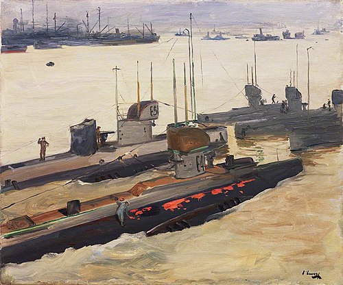 British Mine-Laying Submarines, Harwich, 1917, John Lavery