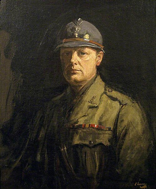 Winston Churchil (1874-1965) wearing a French Poilu's Steel Helmet, 1916, John Lavery