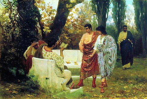 Le poète romain Catulle lisant ses poèmes à ses amis., 1885, Stefan Bakałowicz