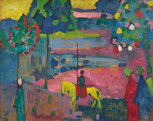 Lanzenreiter in Landschaft, 1908, Wassily Kandinsky