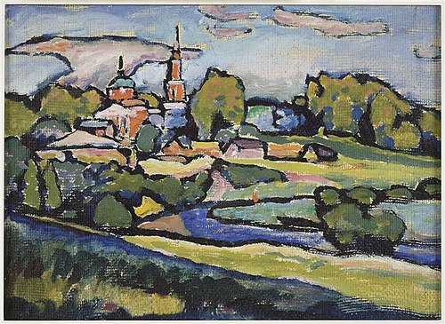 Akhtyrka, paysage à l'église rouge, 1917, Vassily Kandinsky