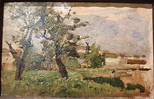 Paisagem com arvoredo e casas, 1881, António Carvalho da Silva Porto