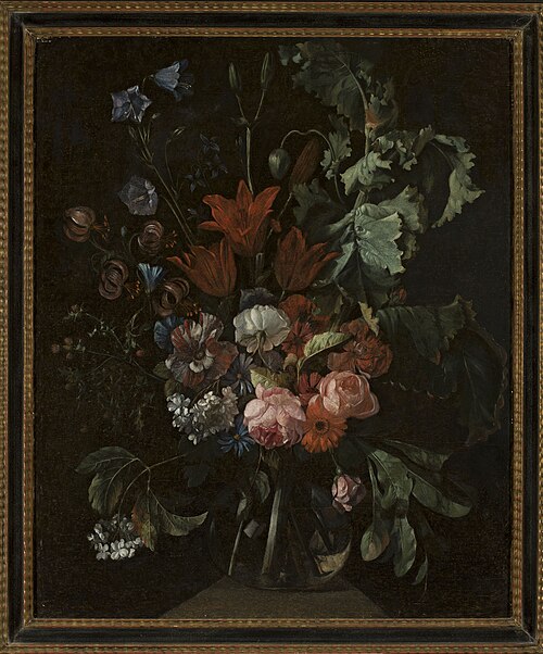 Fleurs dans un vase en verre., , Jacob van Walscapelle