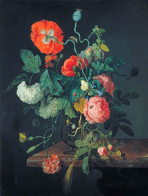 Flowers in a Glass Vase, 1667, Jacob van Walscapelle