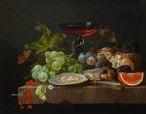 Stillleben mit Früchten, Brot, Austern, , Jacob van Walscapelle
