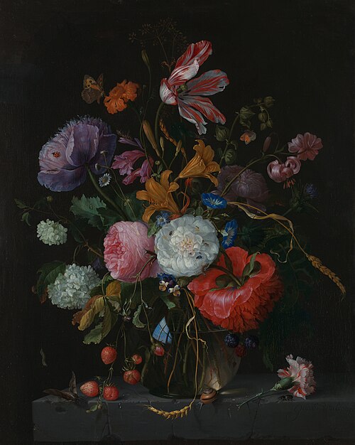 Flowers in a Glass Vase, 1670, Jacob van Walscapelle