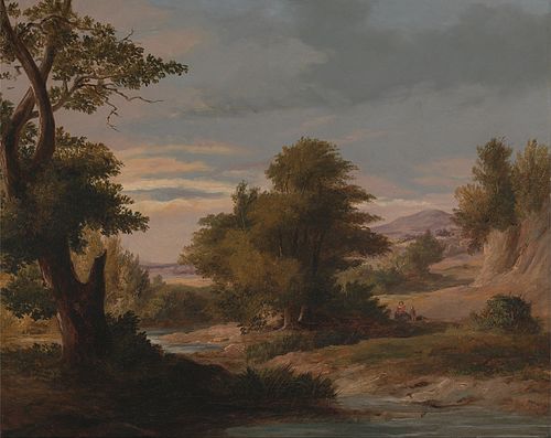 A Wooded River Landscape with Mother and Child, 1830, James Arthur O'Connor