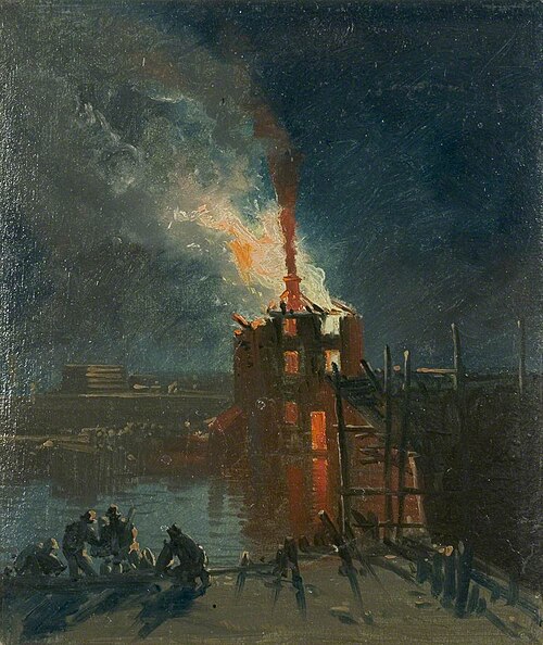Bristol Riots: Warehouse from Wapping, 1832, James Baker Pyne