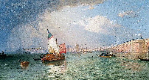 Venice with the Strada Ferrata from the Lagoons, 1855, James Baker Pyne