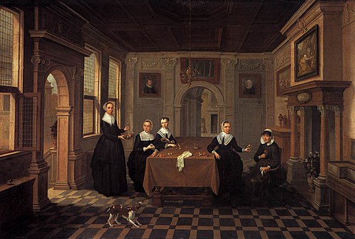 Five ladies in an interior, 1640, Bartholomeus van Bassen