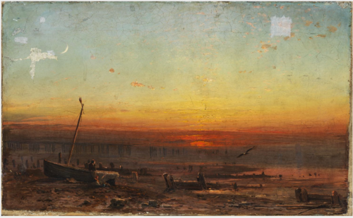 A Boat and Breakwater by the Seashore at Sunset, 1871, James Francis Danby