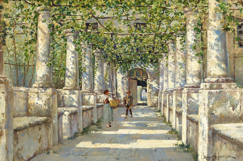 A meeting in an Italian pergola, 1900, Holger Hvitfeldt Jerichau