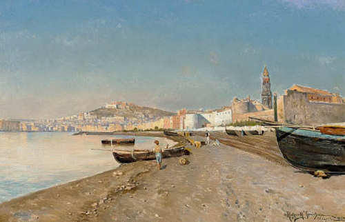 View over the Bay of Naples with the city in the background., 1889, Holger Hvitfeldt Jerichau